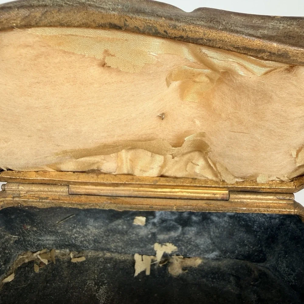 2 Antique Victorian Jewelry Trinket Box Art Nouveau Casket Gold Gilt Floral Rose